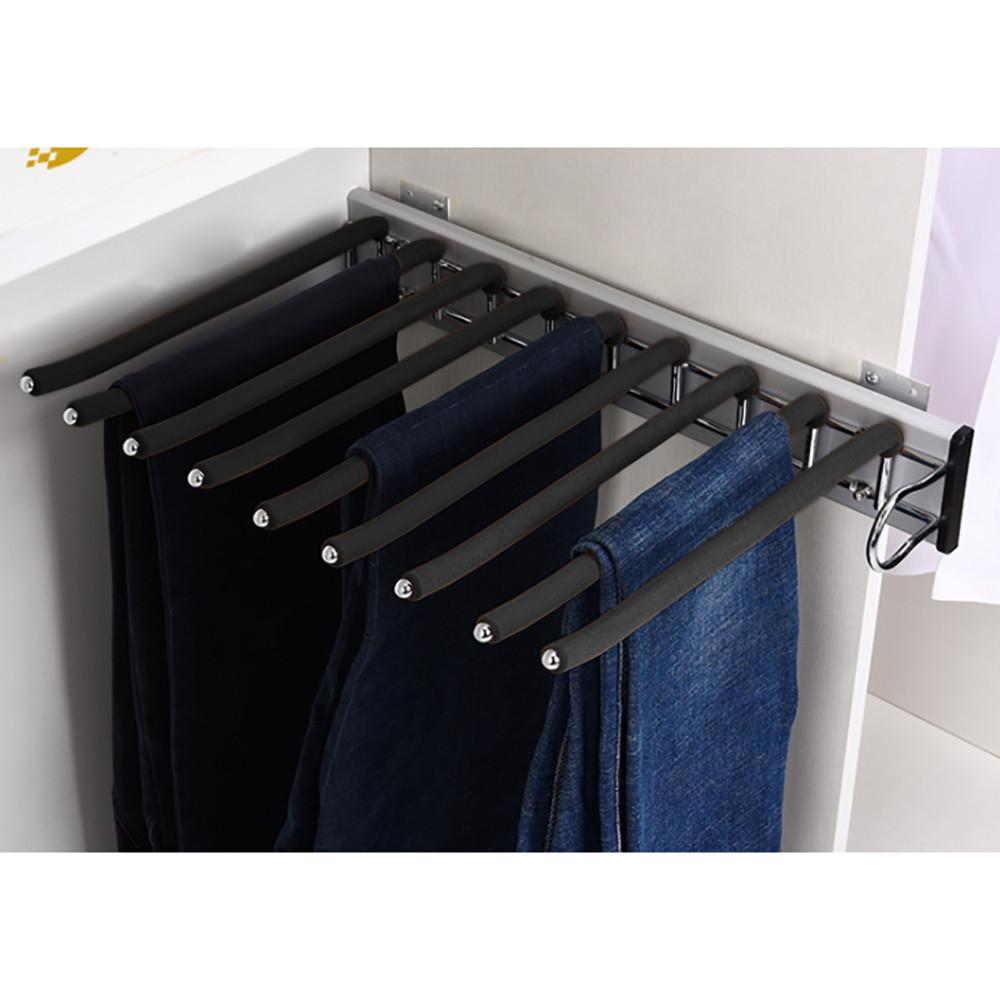 Wall Mounted Extendable Trousers Hanger 9 Scarf Holder Hanger Rail Black Household Pull Out Wardrobe Trouser Rack