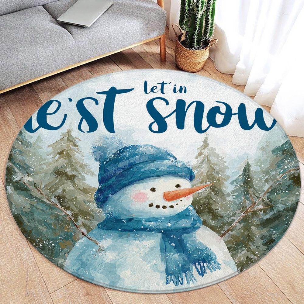Christmas Snowman Rug Ornaments Round Rug Merry Christmas  Home Mat Living Room Decor Sofa Rug Festival Event Carpet
