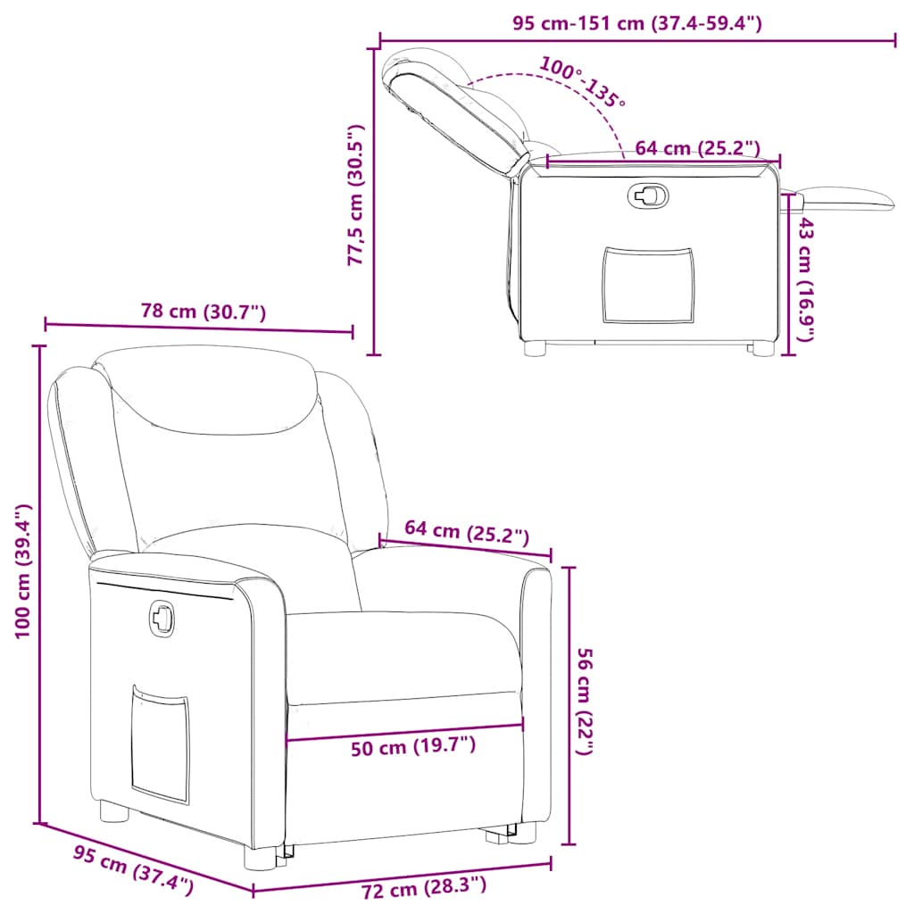 Cream Fabric Recliner with Rising Function