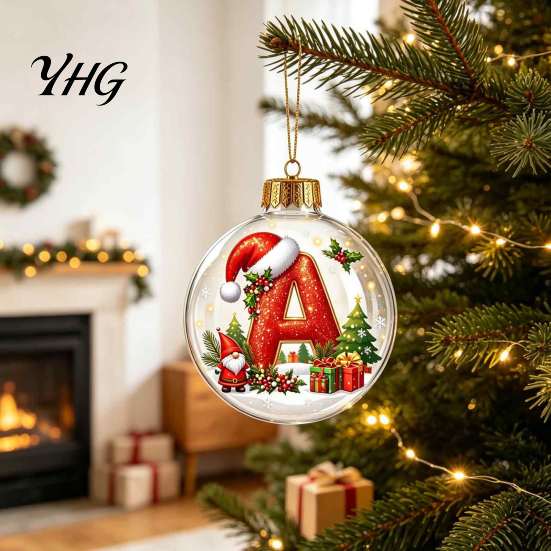 Xmas Wall Hanging Ornaments 26?Letter Acrylic Christmas Ball Ornament, 3D Crystal Style Alphabet Tree Decorations Pendant, Home Party Holiday