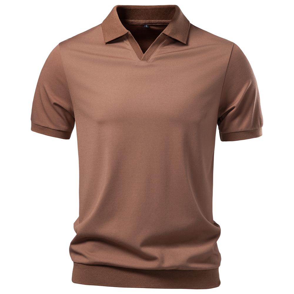 AIOPESON Herren Polohemd aus Tencel-Viskose-Mischung Atmungsaktiv Stretch Business Casual V-Ausschnitt Sommer Oberteil Einfarbige
