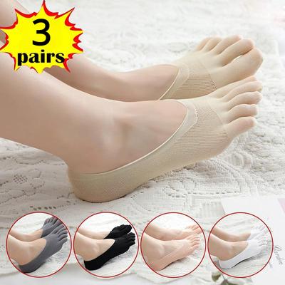 3 * Women's Silicone Five Finger Socks Spring Summer Non-slip Boat Socks Ultra Thin Breathable Cotton Socks
