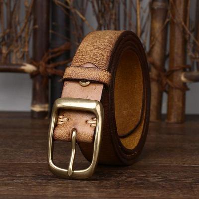 Cintura Unisex Retrò in Vera Pelle con Fibbia ad Ardiglione per Jeans