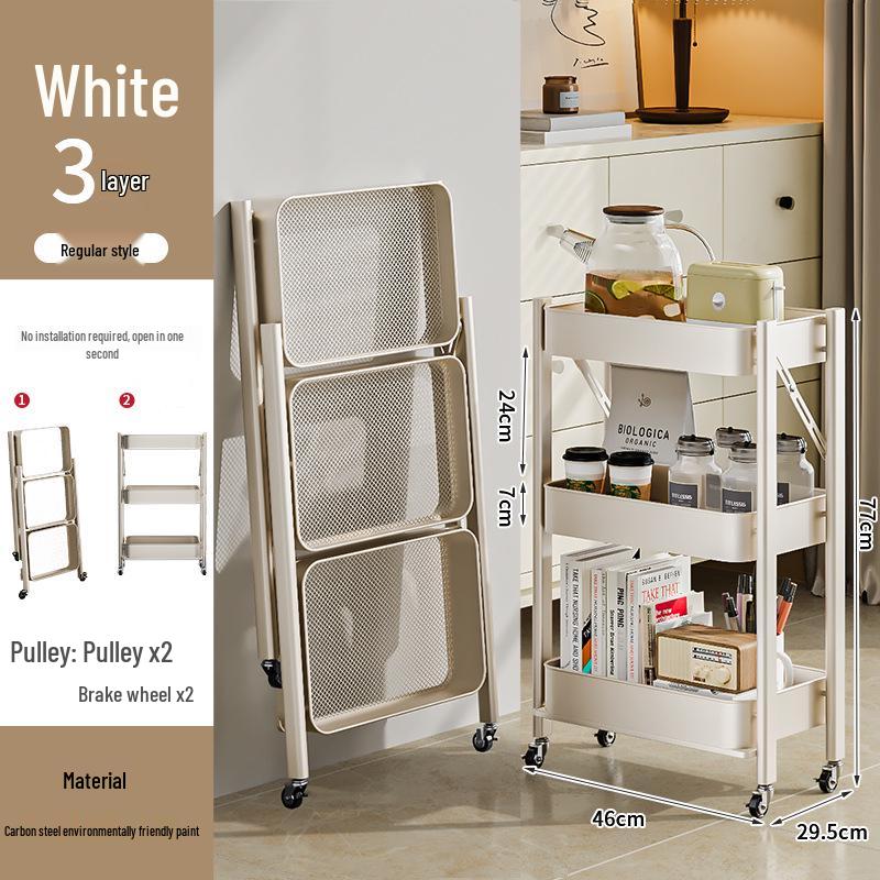 Compact Foldable Storage Trolley: Multi-layer Shelf for Books, Toys, Snacks & More - Perfect for Dorms & Homes