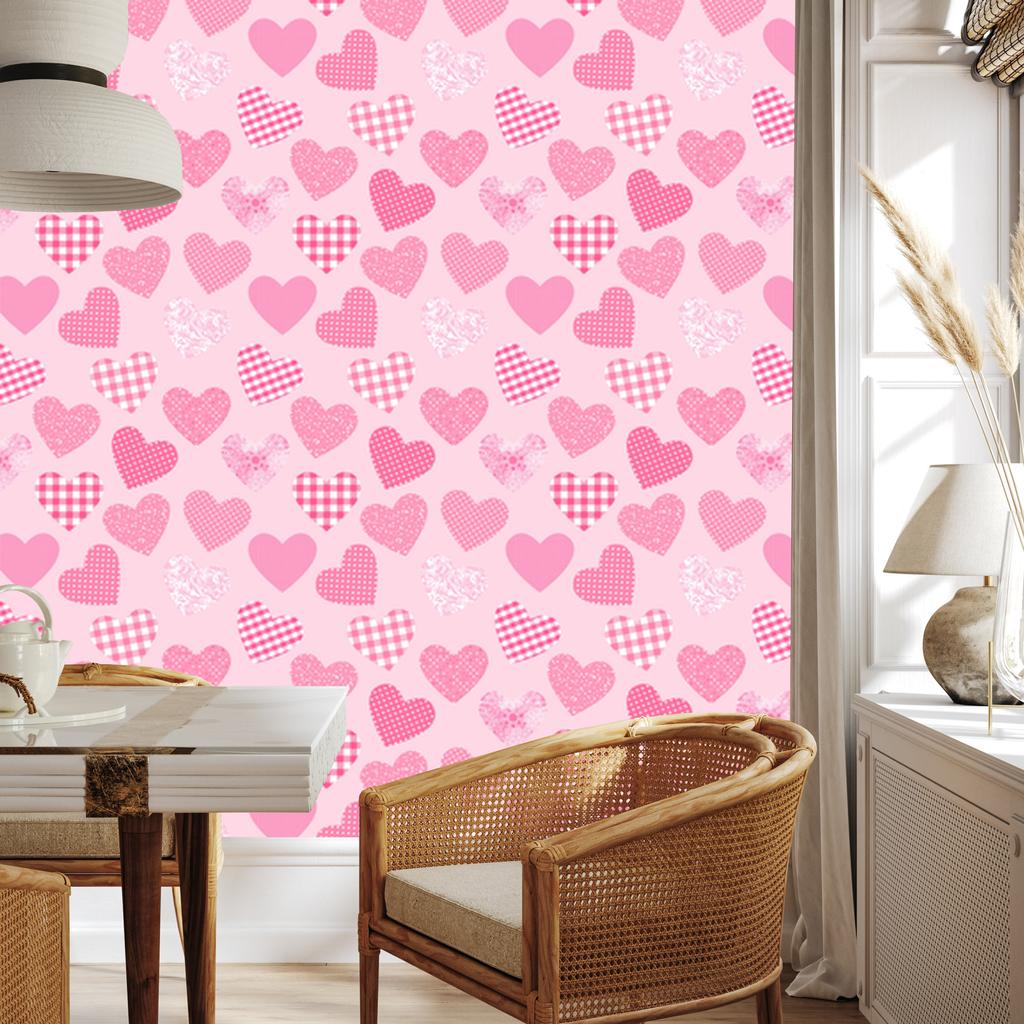 Pink Hearts Wallpaper for Living Room and Bedroom 50x1000
