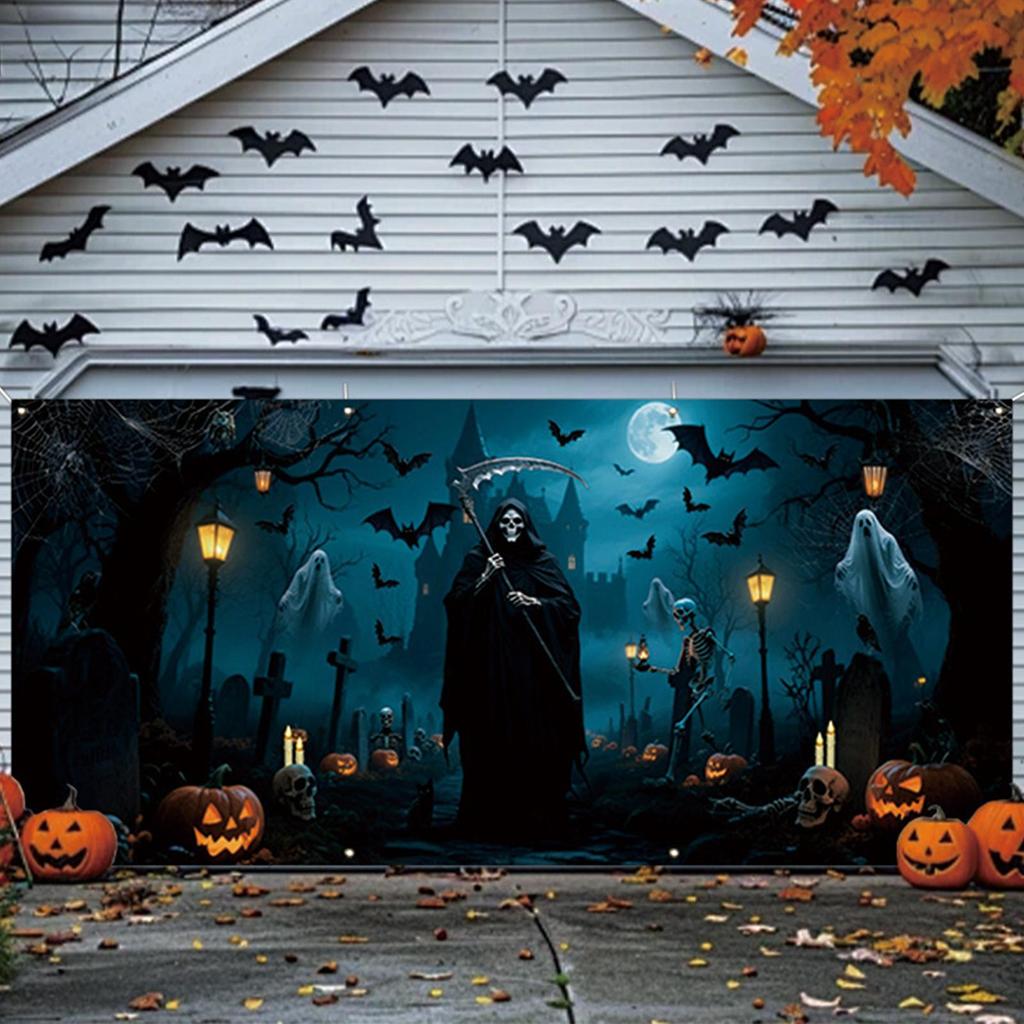 Garage Door Covers Decorative Scary Garage Door Decor Wall Backdrop Hangable For Outdoor Home Holiday Party Lawn Yard Garden