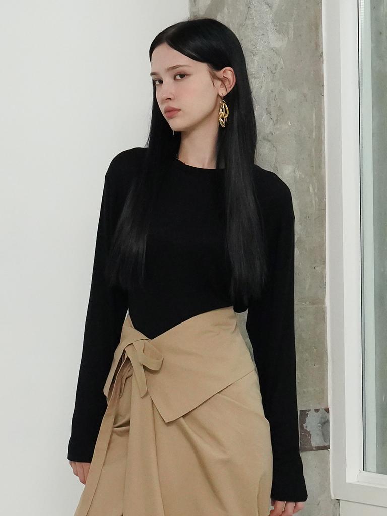 MUSE BY ROSE Arve Drape Wrap Skirt (Brown)