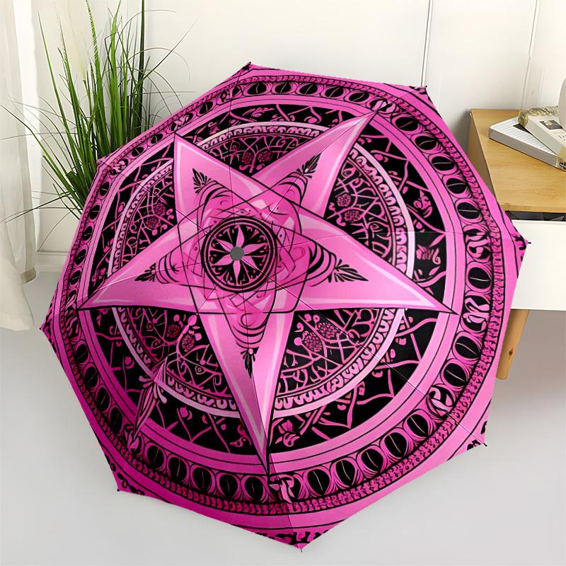 1pc Star Mandala Pattern Automatic Open/Close Umbrella - Compact Travel Umbrella, Perfect for Women & Men - Ideal Birthday/Christmas Gift, 204