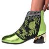 New Ankle Boots Women's Shoes Leather Boots Embroidery Ethnic Bohemia Zipper Spring Autumn Ladies Botas Botas De Mujer2025