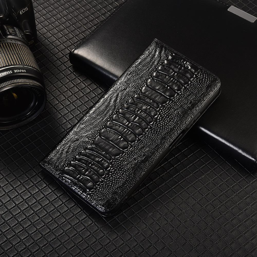 Ostrich Pattern Genuine Leather Flip Case for Huawei P10 P20 P30 P40 P50 P50E P60 Pura 70 80 Art Pro Plus Ultra Lite Cover Cases