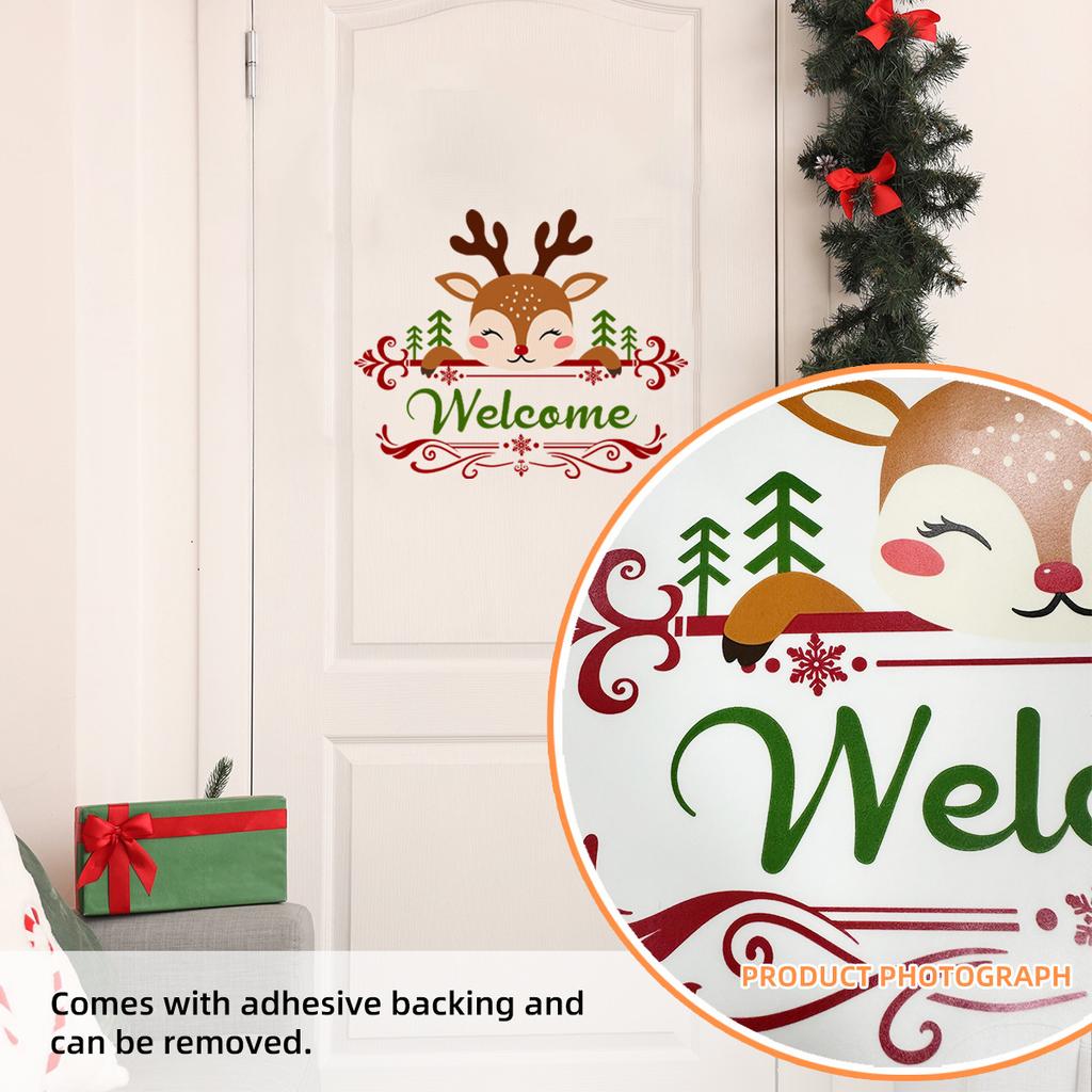 Cartoon Christmas Elk Door Sticker Decoration Welcome English Background Living Room Home Decoration Sticker