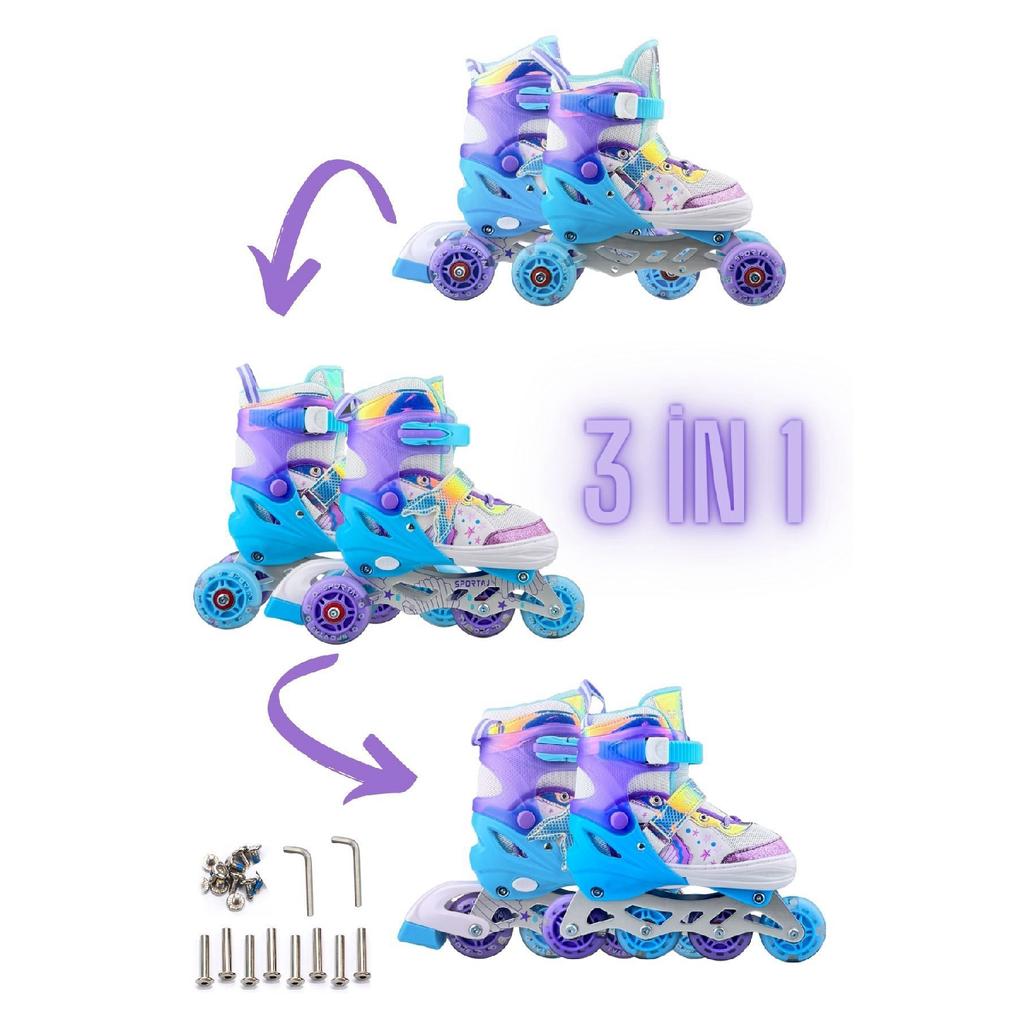 Casco de patinaje luminoso Mermaid, juego de 2 ruedas de silicona para niña, camiseta 3 en 1 con bolsa de transporte