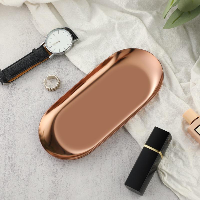 5 Stück Ins Style Hochästhetische Edelstahl Schmuckteller Kosmetik Metall Präsentierteller Ovalförmige Haushaltsaufbewahrungstabletts