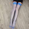 Women Plus Size Silky See Through Thigh High Stockings Colorful Floral Lace Top Over Knee Long Socks Lingerie Hosiery