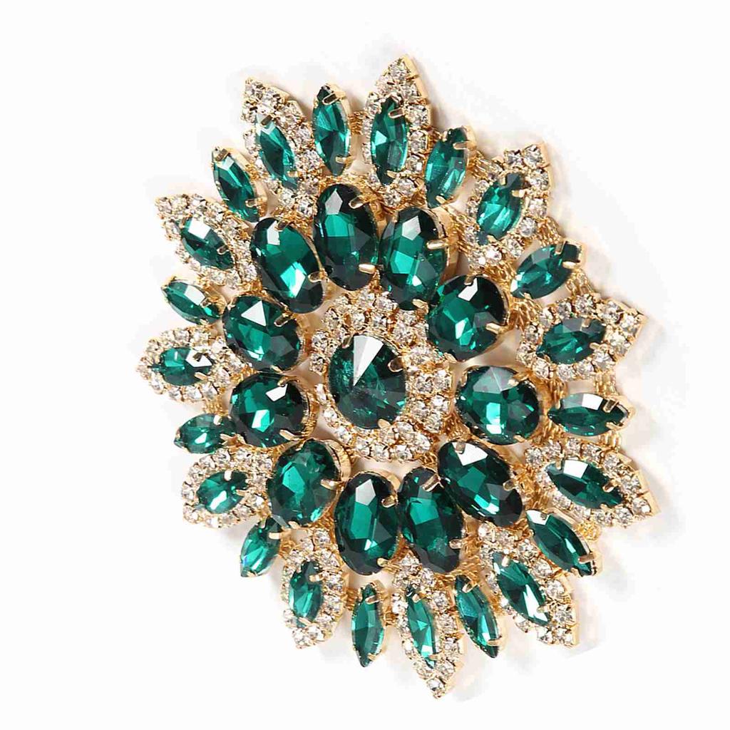 Kristallglas Strass Dekoration DIY Kleidung Damen Accessoires 11cm(Grüne Goldene Basis)