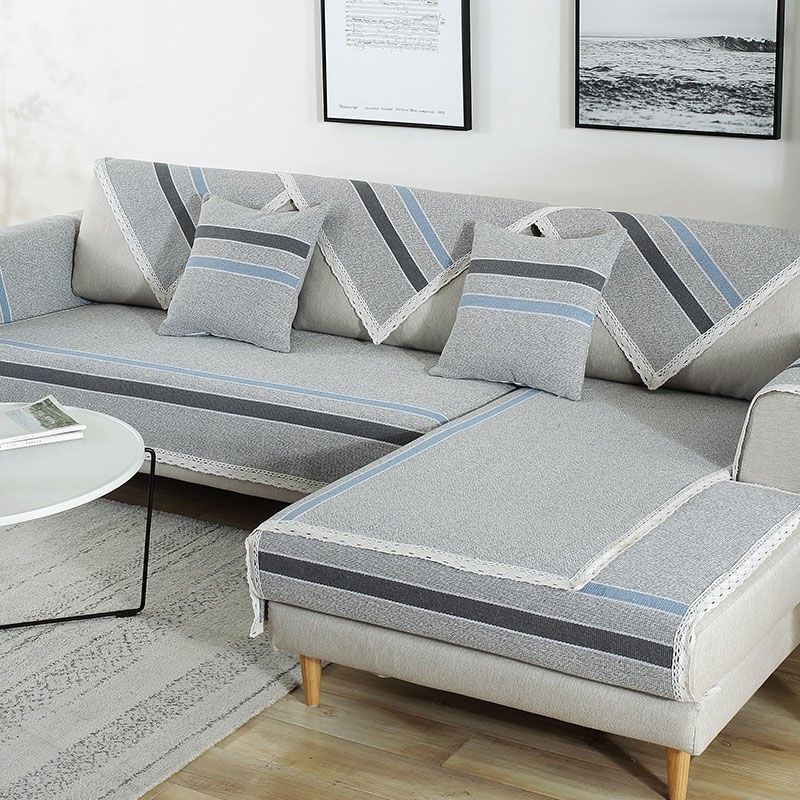 

Летний сезон Круглый год Нейтральная хлопковая и льняная подушка для дивана Нескользящий Минималистичный тканевый чехол для дивана Все включено Не-чехлы Чехол Double horizontal gray 70*70cm