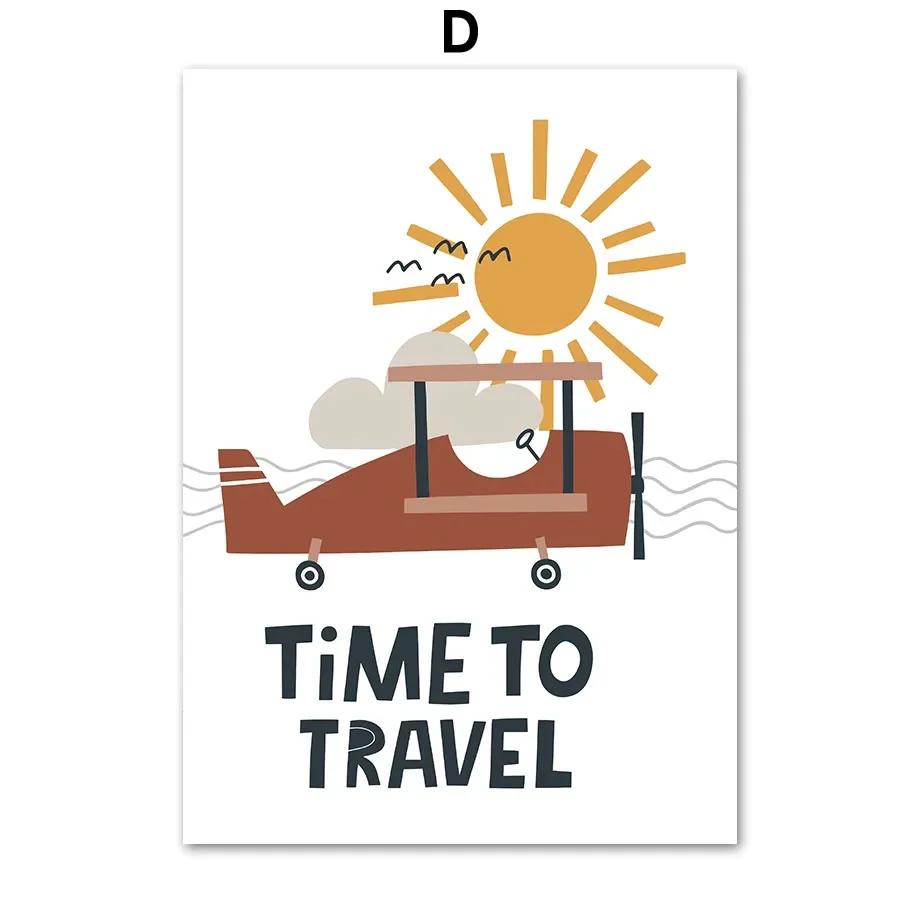 Mountain Sun Car Plane House Dream Nursery Wall Art Canvas Painting Nordic Posters And Prints Wall Pictures Baby Kids Room Decor