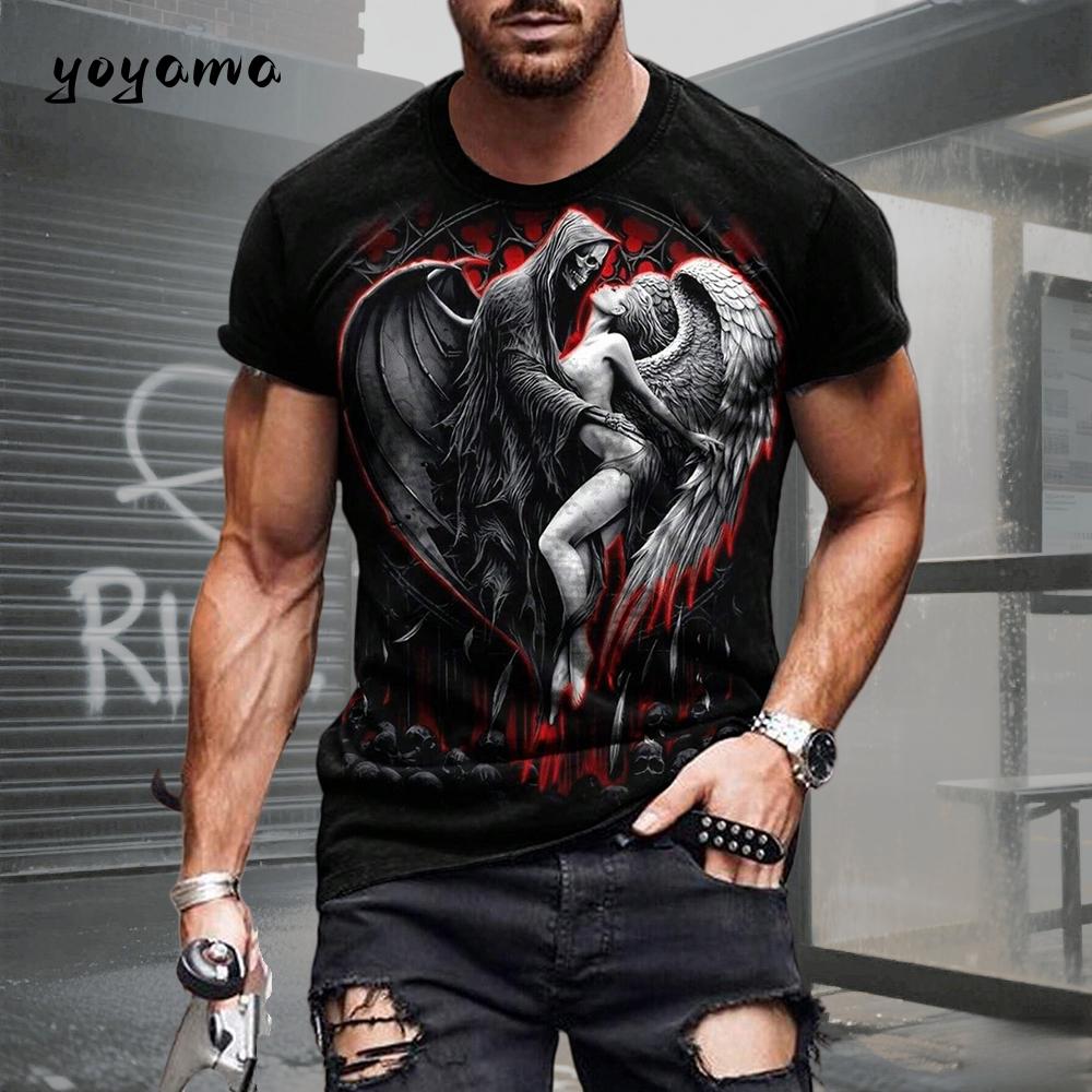 Herren T-Shirt Totenkopf Print T-Shirt Herren Totenkopf Grafik T-Shirts Herren Sommerkleidung Herren T-Shirts Kurzarm T-Shirt Harajuku Herren Kleidung