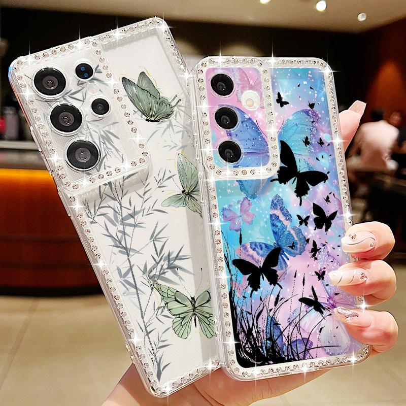 Fantasy Butterfly Pattern Diamond Diamond Case For Samsung Galaxy S25 Ultra S24 Plus S23 S22 S21 FE A14 A15 A16 A25 A26 A35 A36 A54 A55 A56 5G Cover