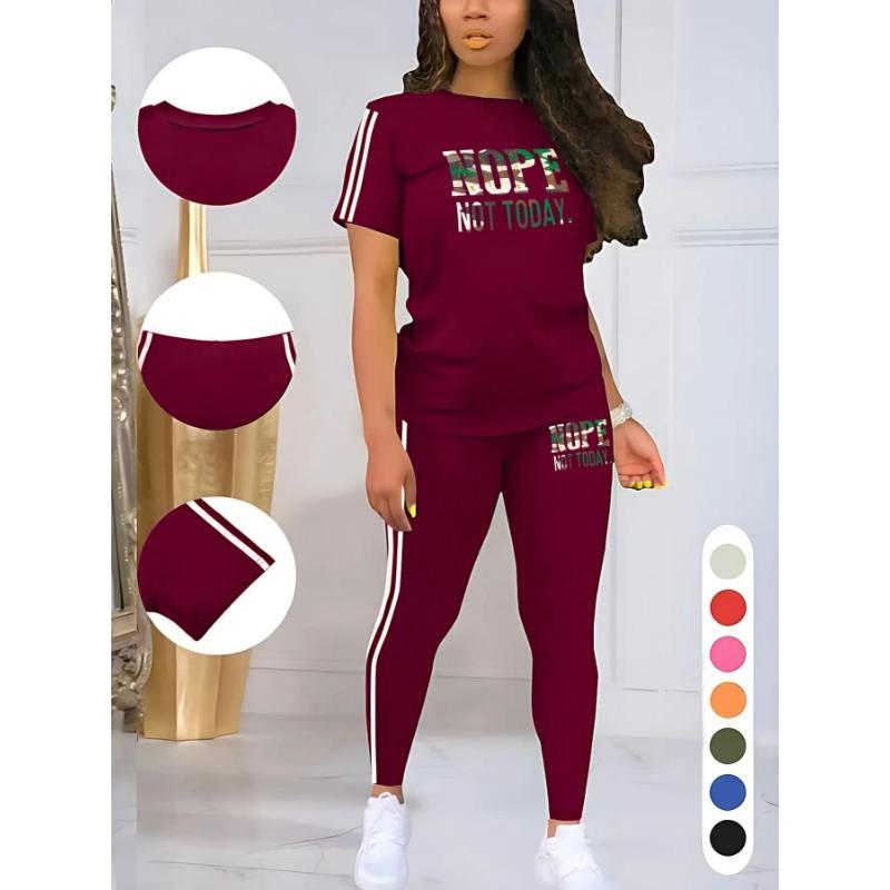 Moisture Wicking Ladies Short Sleeve T-shirt High Waist Full Length Leggings Fitness Two Piece