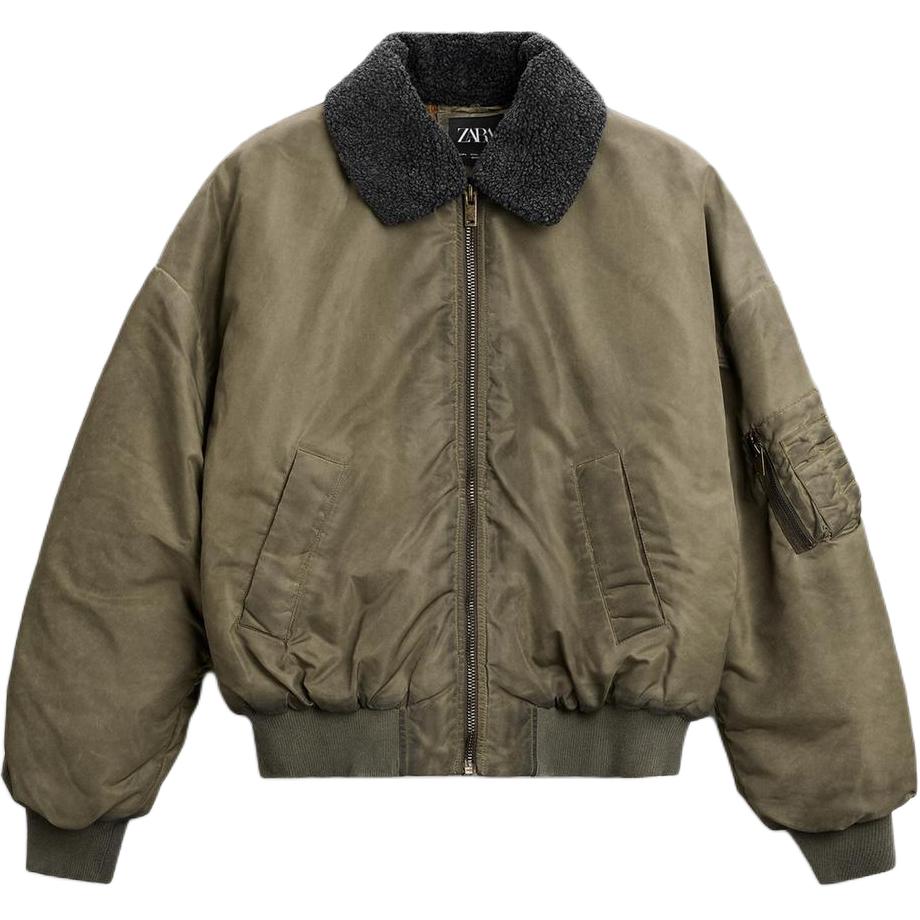 ZARA Puffer Jackets Men`s Green Lapel