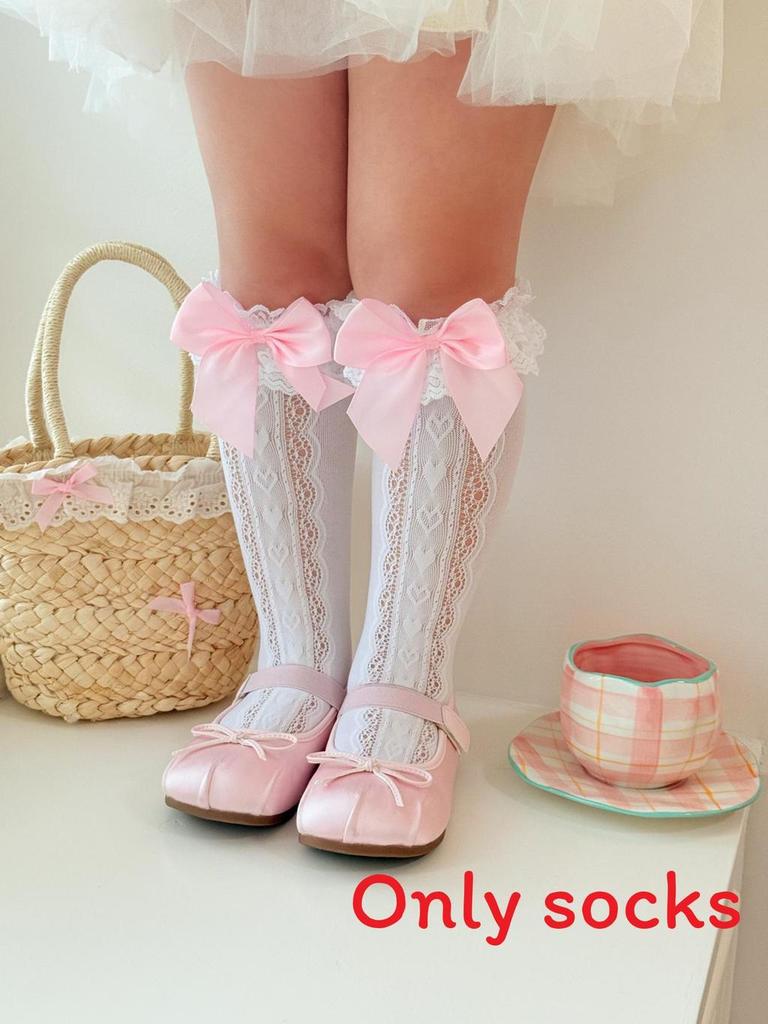 Lolita Butterfly Bow Knit Stockings With Antifriction Fabric For Spring And Summer Wear