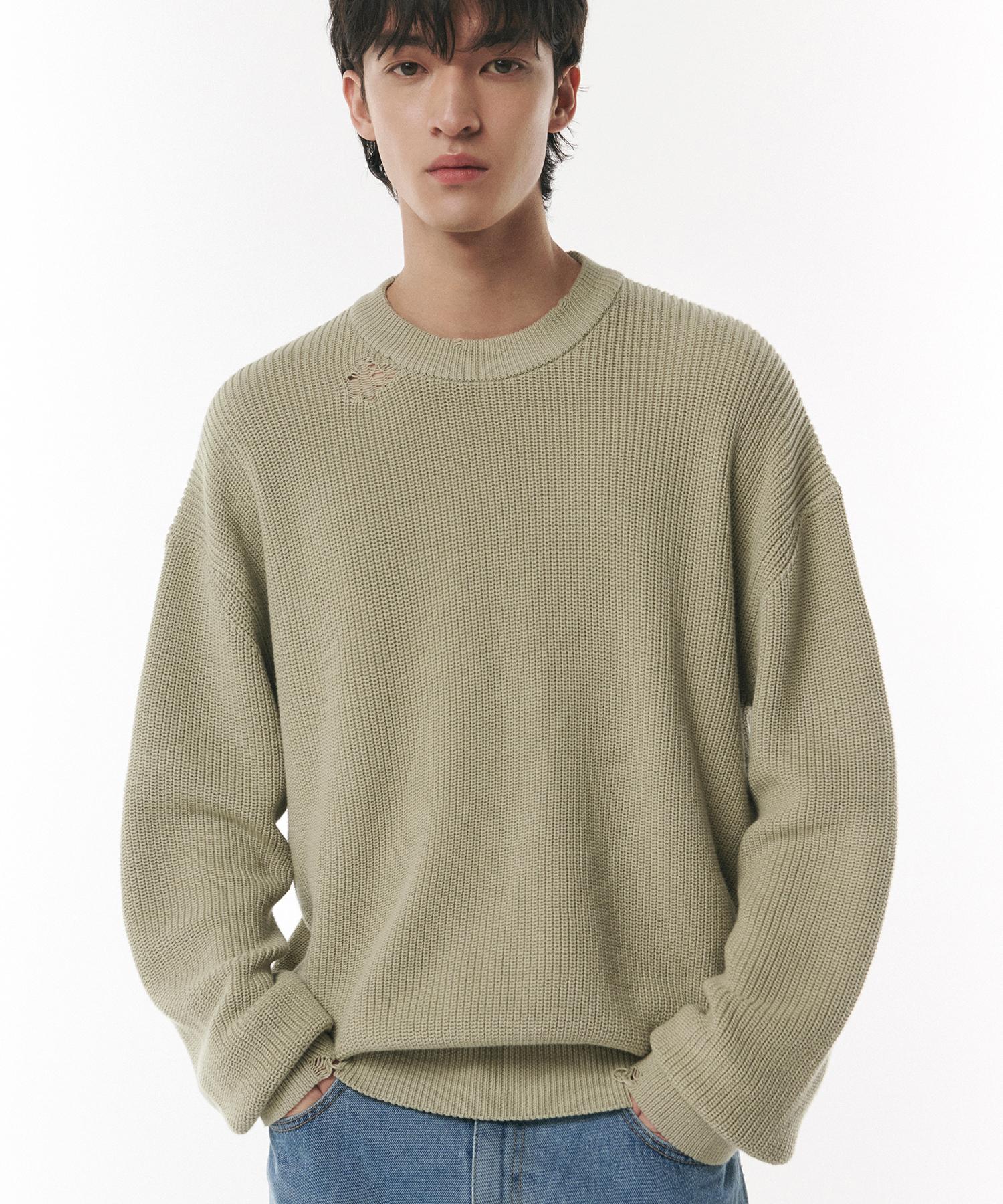 Dop Jason Leather Patched Damaged Knit L.Green Light Green/L