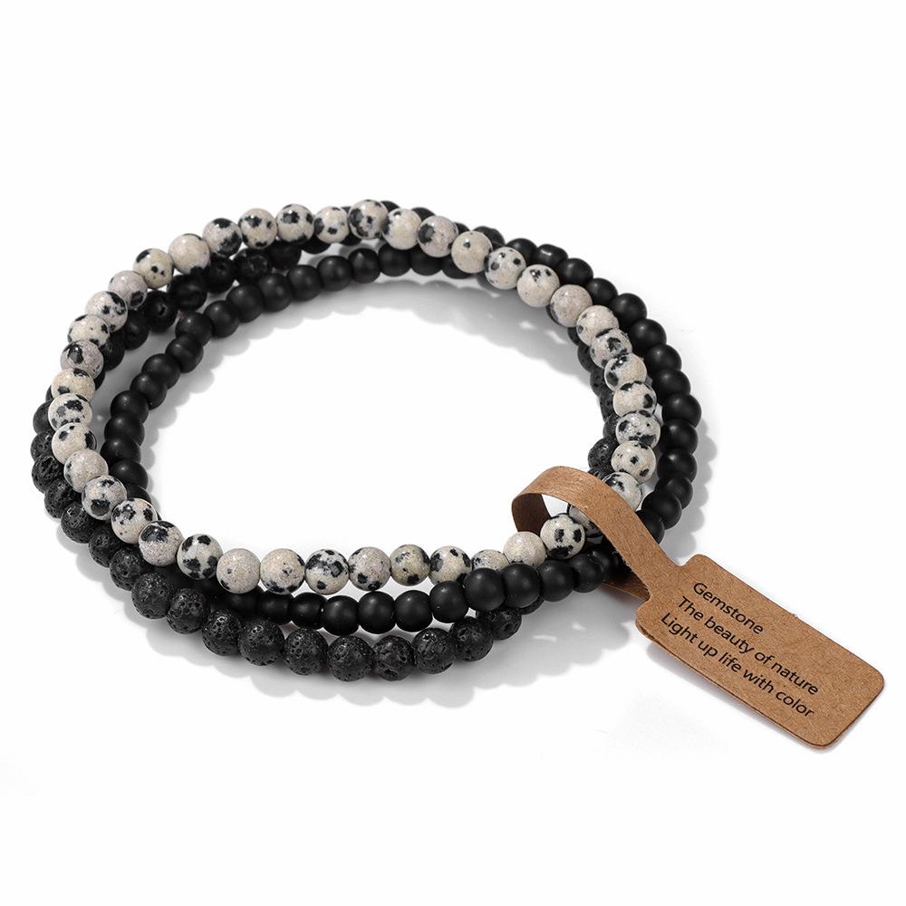 Braccialetti Elastici con Perline di Pietra Naturale da 4 mm (3 Pezzi) per Donna Uomo Agate Muschiate Quarzi Rosa Set di Braccialetti Elasticizzati con Etichetta Gioielli