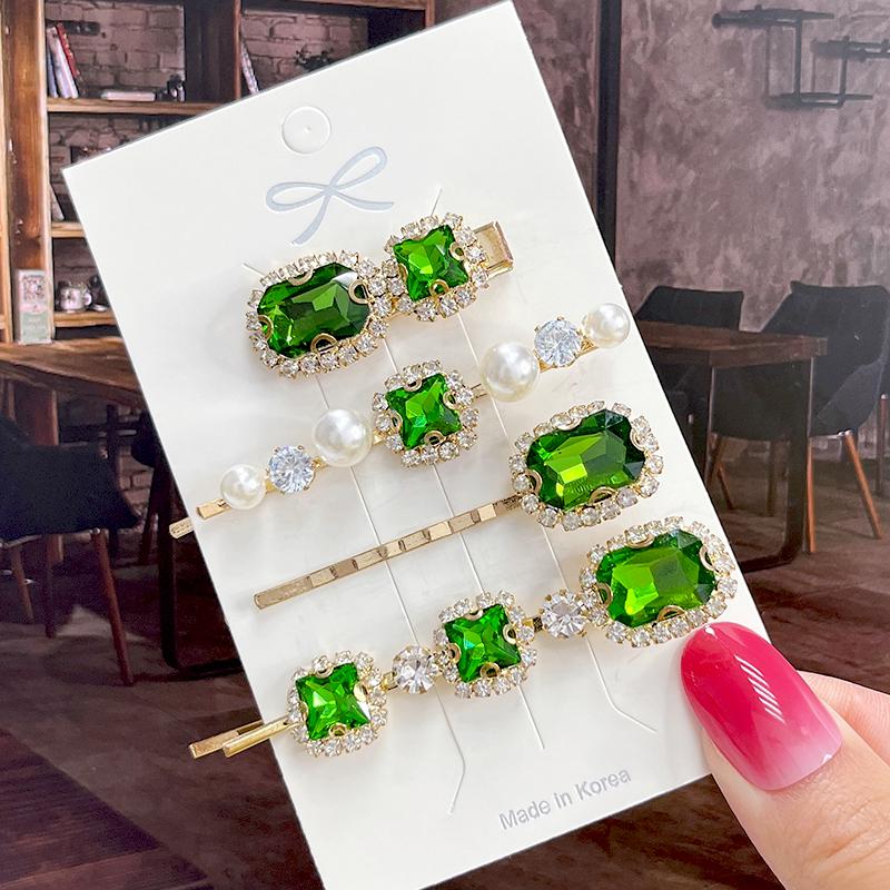 Fashion Shiny Luxury Full Crystal Pearl Women Barrettes Waterdrop Hair Clip Hairgrips Geometric Hair Accessories Korean Headwear