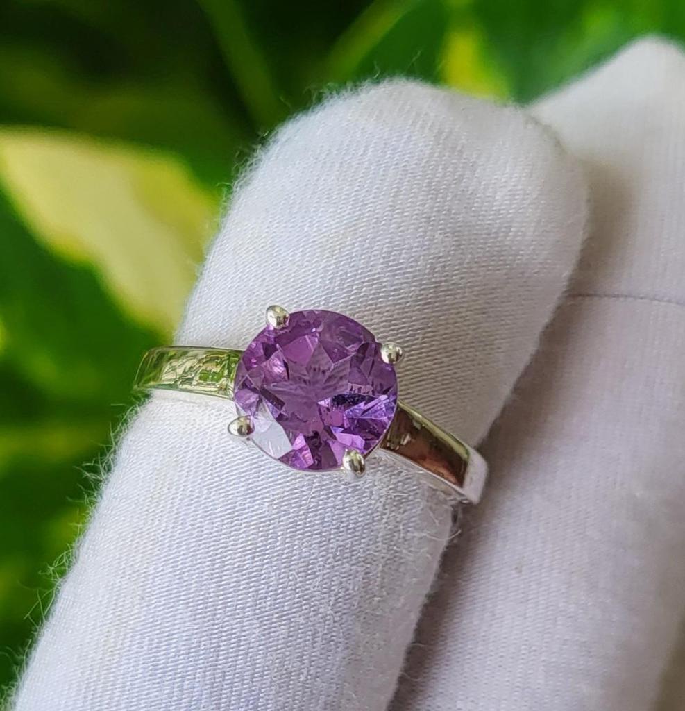 Natural Purple Amethyst Gemstone 925 Sterling Silver Ring Size 6.5 US, Gift A35