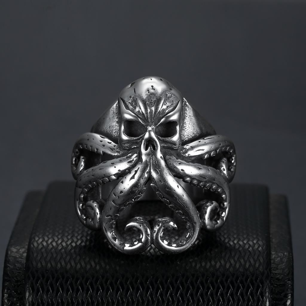 Vintage Punk Style Men's Octopus Tentacle Stainless Steel Ring Unique Accessory
