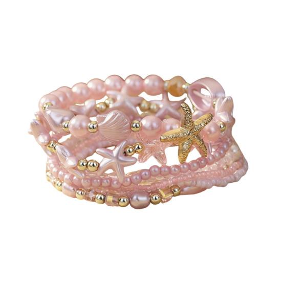 1 Set Bohemian Starfish Bracelets for Women Coastal Style Stackable Stretch Bracelets Faux Pearl Beaded Bracelets for Holiday Summer Beach