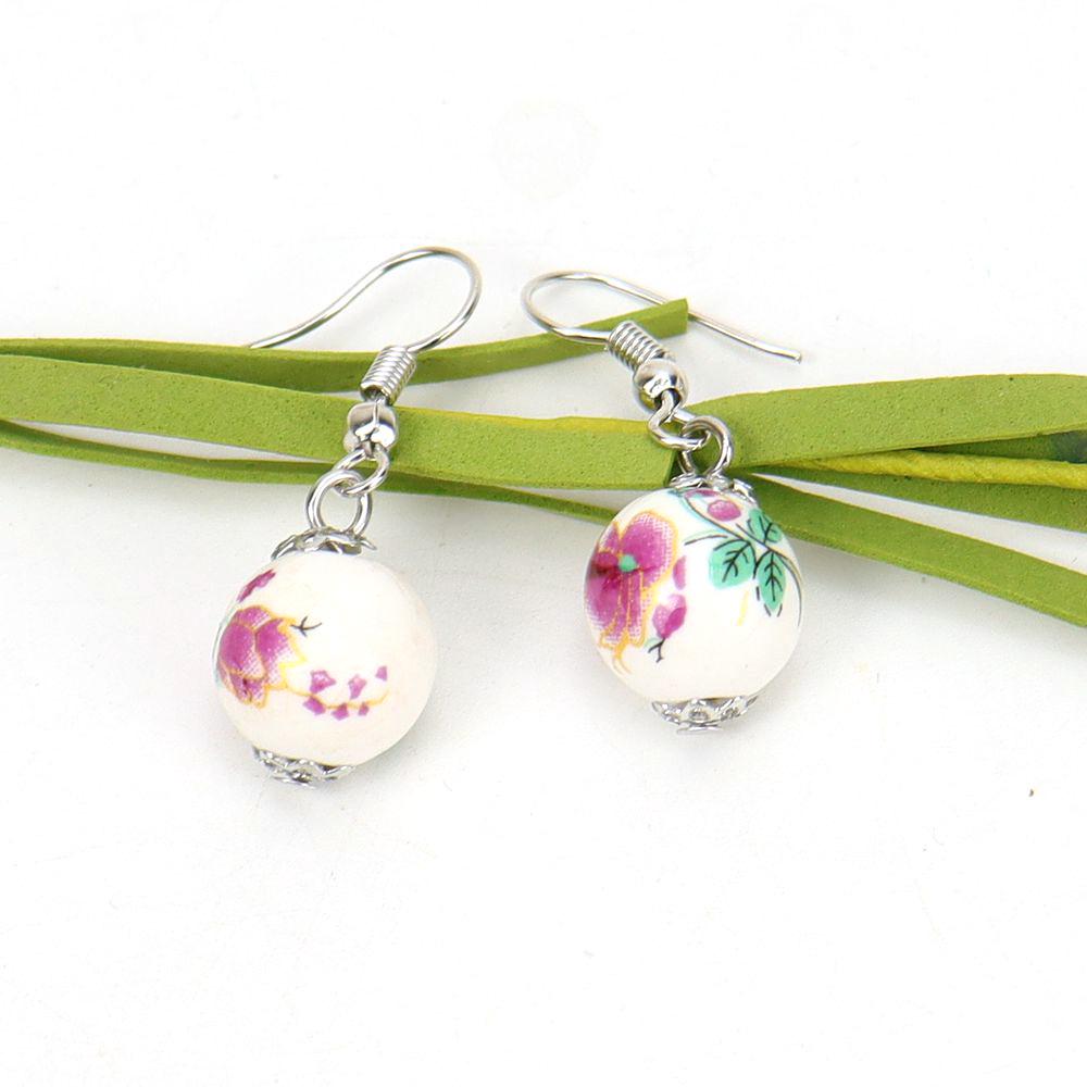 Handmade Blue & White Porcelain Ceramic Earrings, Chinese Ethnic Style