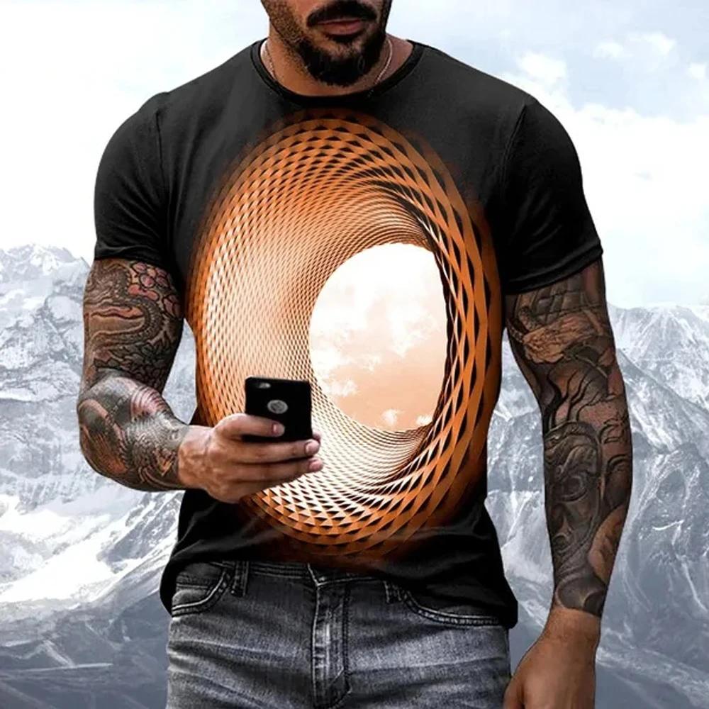 

Fashion Hot Sales Personality Fun Sky Graphic T Shirts for Men Casual Three-dimensional Vortex Printed Oversized O-neck Tees S