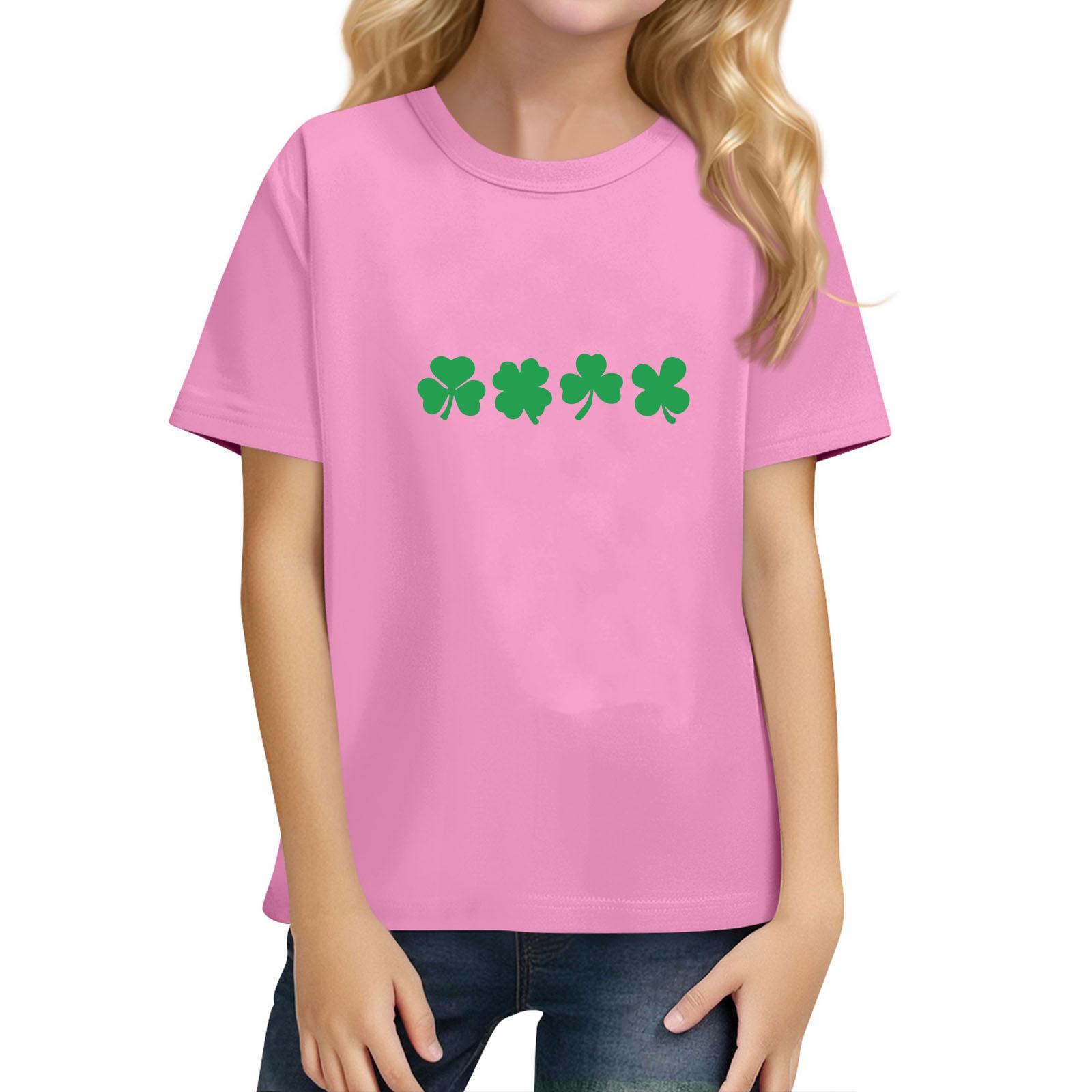 Children s Daily Casual Short-sleeved Color Tops T-shirt 130 розовый