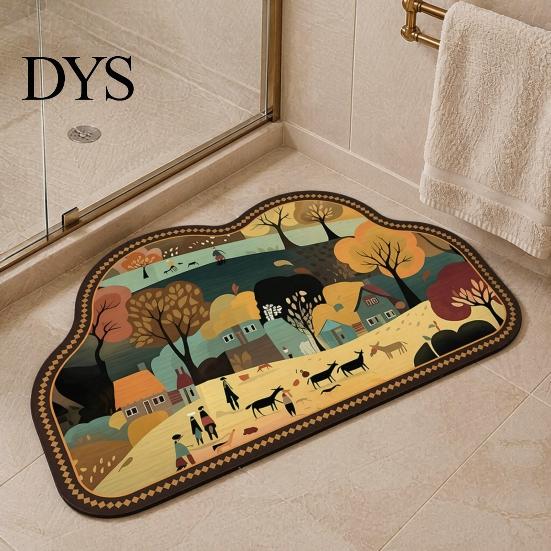 Light Luxury Home Decor Rug Retro Floral Bath Mat, Non-slip Super Absorbent Bathroom Rug, Diatomaceous Earth Quick-drying for Front Door Washable Sink