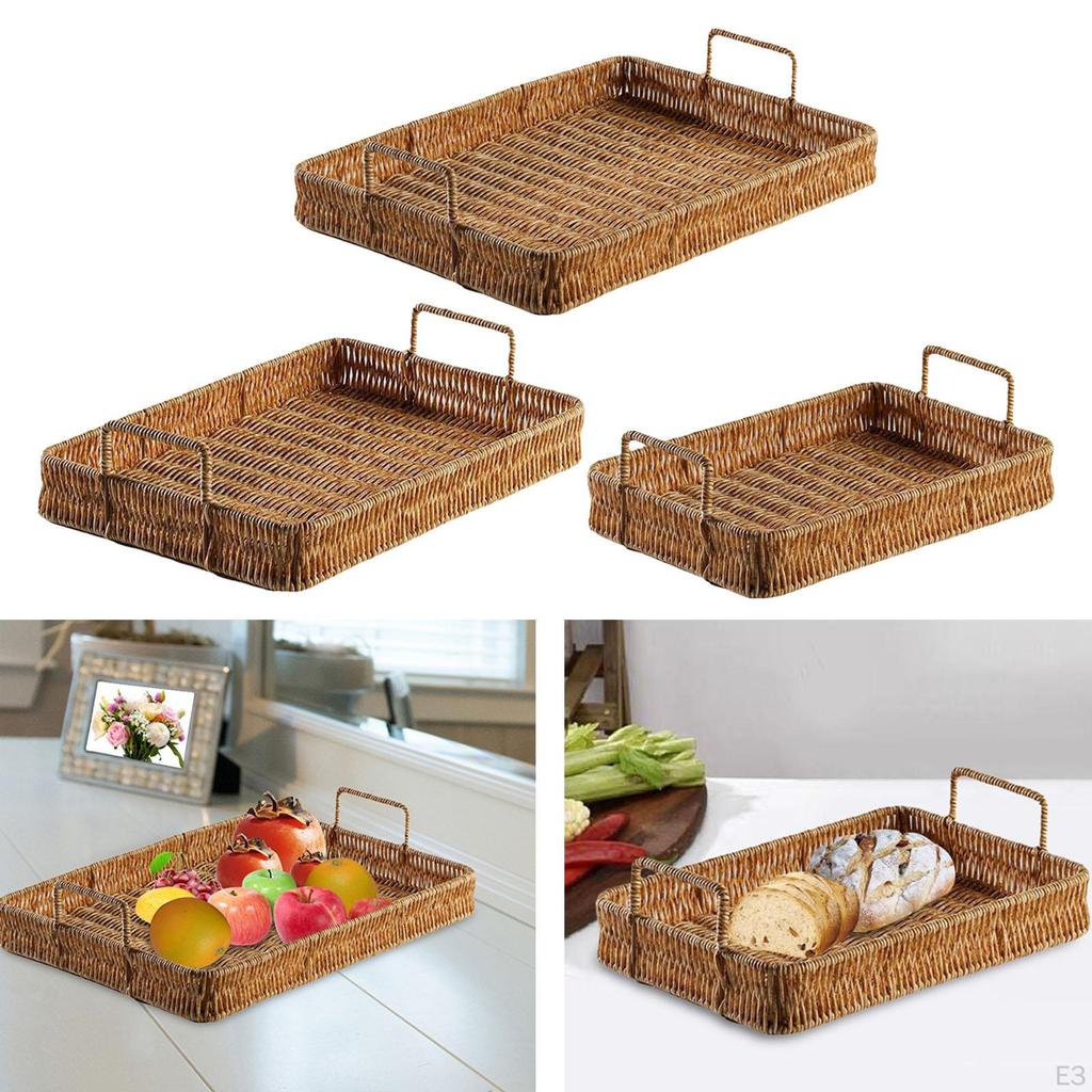 Farmhouse Hand Woven Serving Tray Entryway Keys Storage Trays Decorative Rustic Fruit Bowl Holder