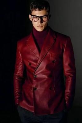 Men Leather Blazer Stylish Maroon Genuine Lambskin Handmade Formal Business Wear
