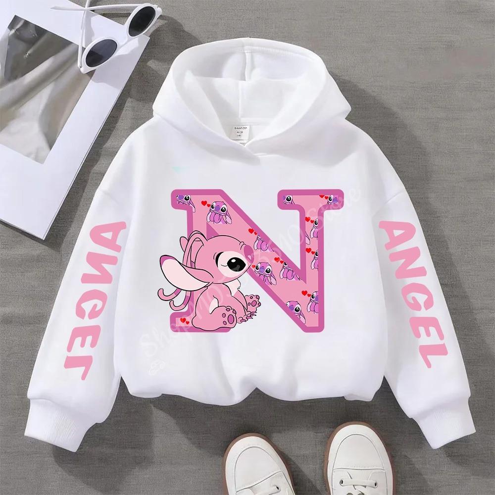 Stitch Hoodies Angel Letter A B C D E F Children Pullover Kid Casual Clothes Anime Kids Sweatshirts for Girl Boy Cartoons Tops
