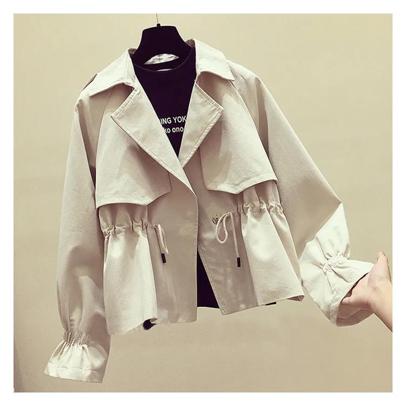 Women's Short Jacket Spring Autumn Korean Fashion Loose Waist Slim Windbreaker Coat Solid Female Outwear Tops