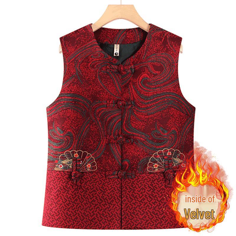 Embroidered Plus Size Padded Vest for Middle-aged Women