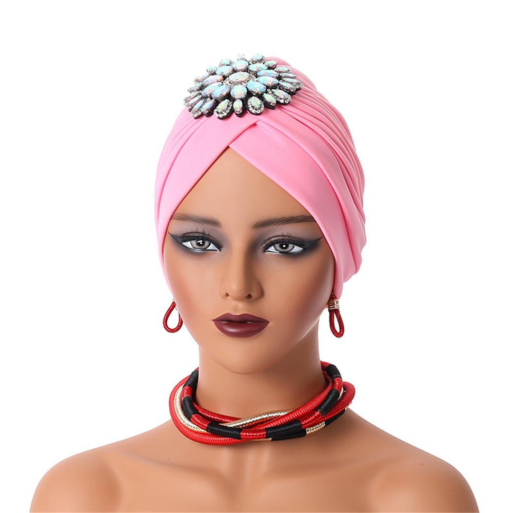 African Women's Headscarf Hat , Aoto Gele Fashion Style African Women's Folding Caps With Diamond Hair Buckle