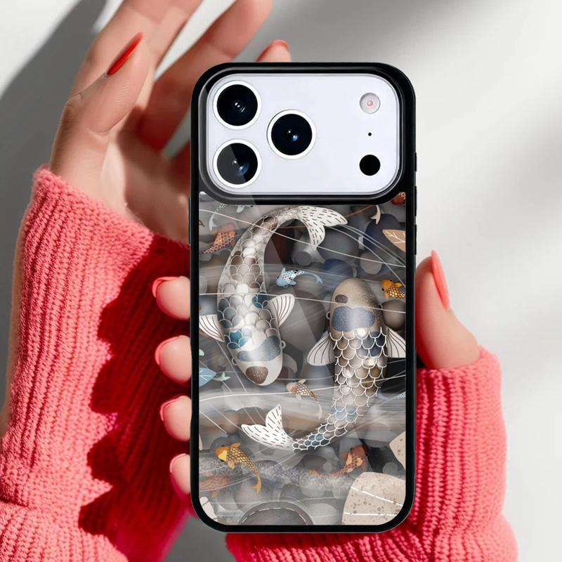 Japanese Koi Fish Phone Case for iPhone 17 16 15 14 13 Pro Max Back Cover for 12 11 Pro Coque