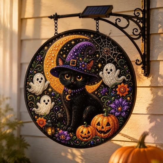 Energieeinsparung Hof Hängende Dekoration Solarbetrieben Halloween Licht, Schädel Hexe Schwarze Katze Friedhof Zombie Design LED Licht Wasserdicht Veranda Ornamente