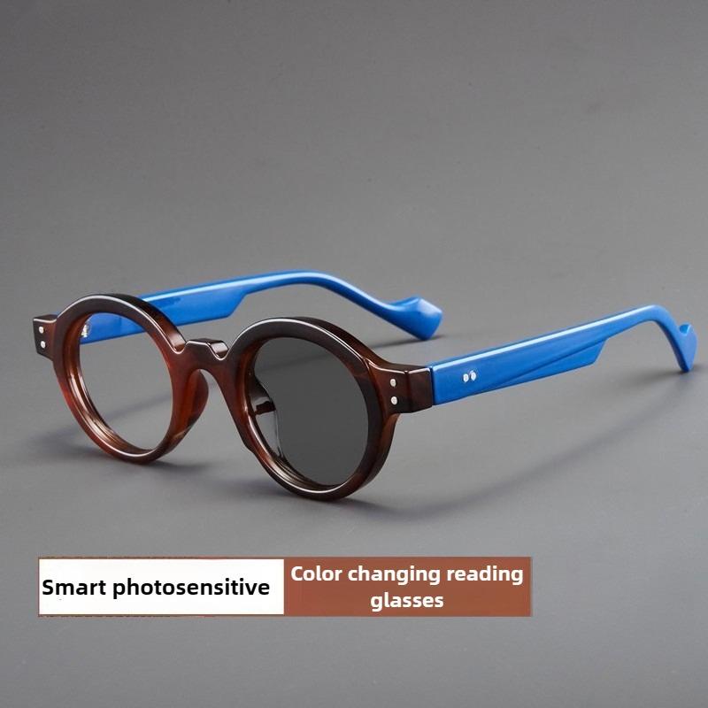 Modische photochrome Alterssichtigkeit Brille Damen INS Stil Retro Runde Fassung HD Lesebrille Dioptrie 0 bis +4.0