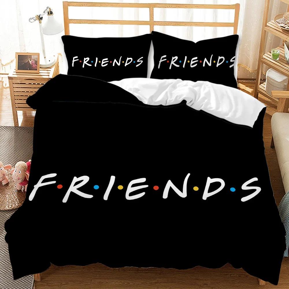 Friends  Forever Bedding Duvet Cover With 2 Pillows Simple Style Bedding Set Relaxed Soft Queen Size Modern Home Pattern Style