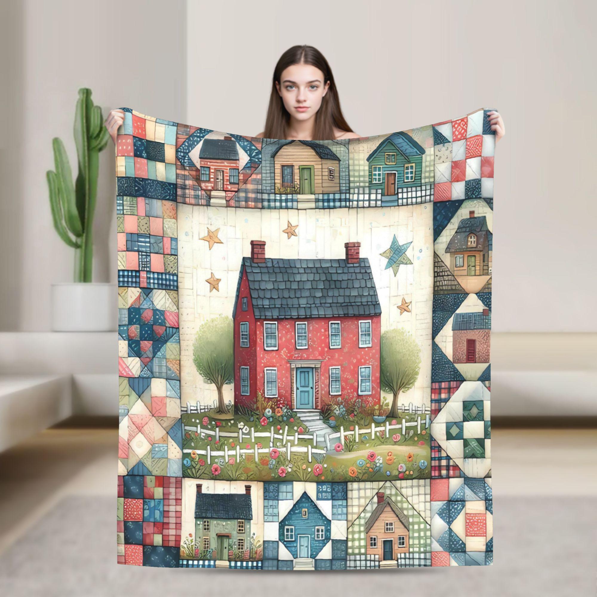 

Cottage Quilted House Blankets Quality Warm Soft Throw Blanket Autumn Students Home Decor Novelty Bedspread 75cmx90cm чорний