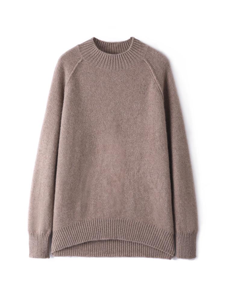 2026 Women's Cashmere Raglan Sleeve Pullover: Loose Fit, Half-High Neck, Slimming Knitwear for Autumn/Winter