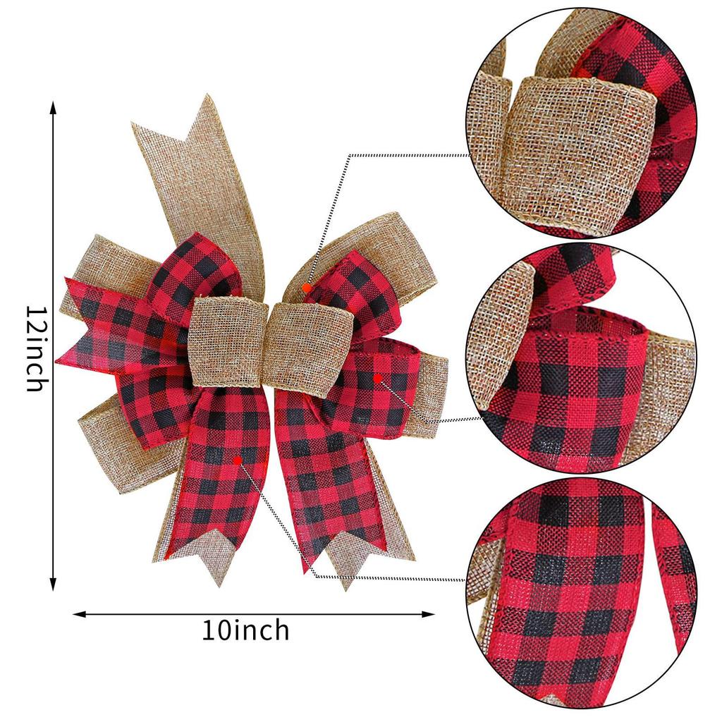1PC Christmas Burlap Plaid Bows For Wreath DIY Crafts Xmas Gift Wrapping Bow Christmas Tree Decorations For Home New Year Gifts