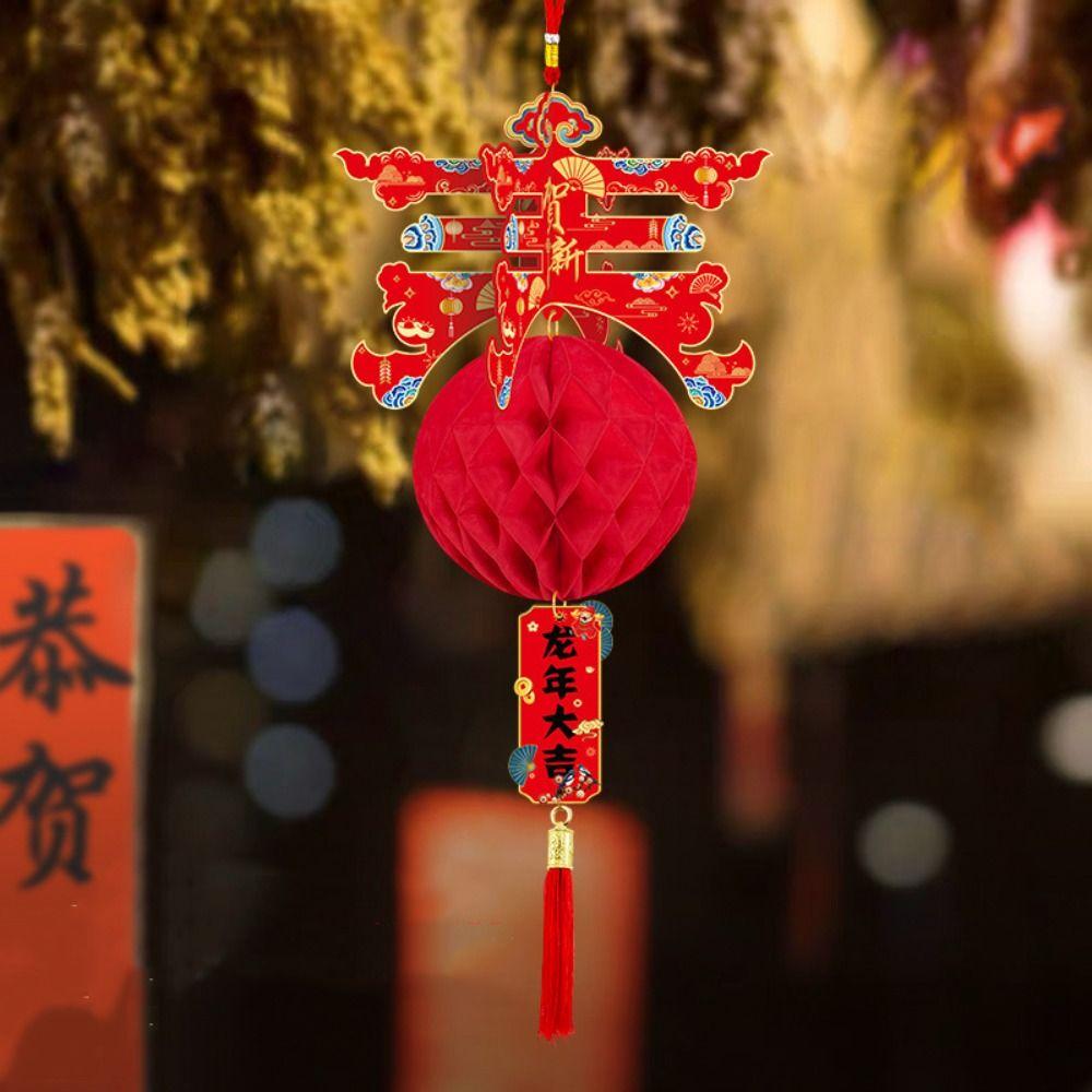 3pcs Long Tassel Spring Festival Lantern Honeycomb New Year Door Hanging Ornaments  Company